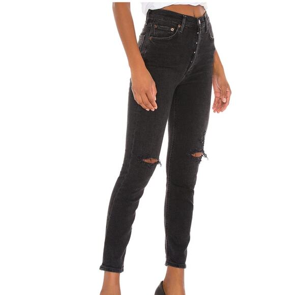 Agolde Nico High Rise Slim Denim Jeans Cotton Stretch Destroyed Button Fly 26 - Picture 5 of 12